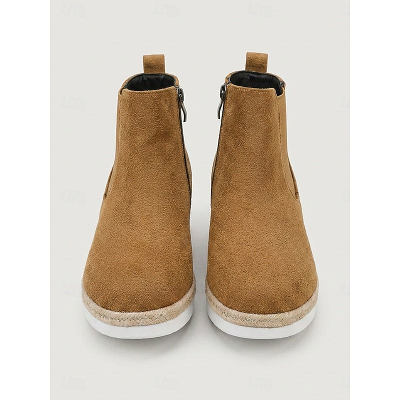 Dames Trendy Platform Enkellaarzen met Sleehak en Rits
