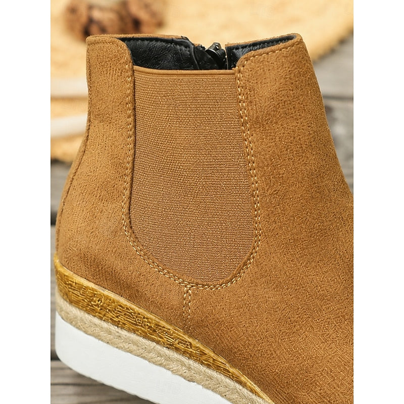 Dames Trendy Platform Enkellaarzen met Sleehak en Rits