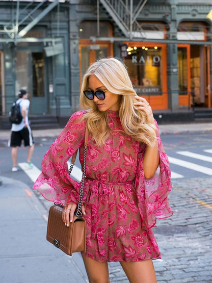 Boho Playsuit voor Dames mini met Bloemenprint en Elastische Taille