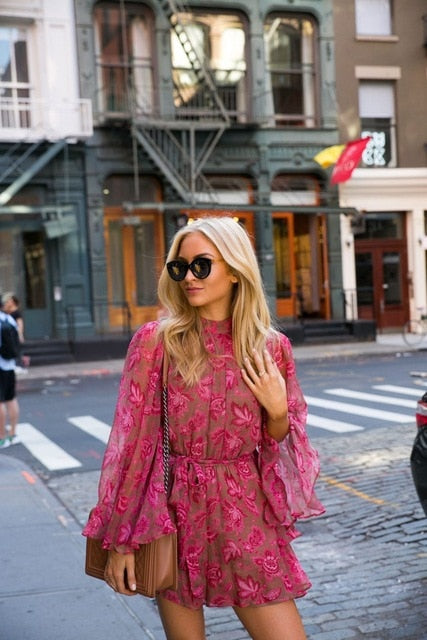 Boho Playsuit voor Dames mini met Bloemenprint en Elastische Taille