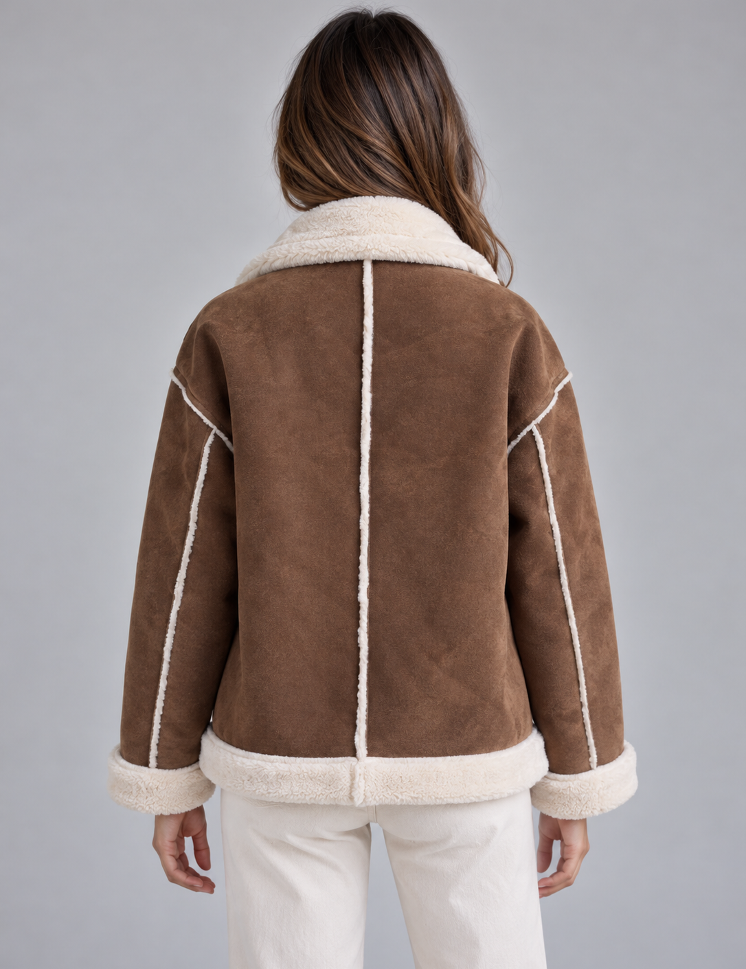 Dames Stoere Pilotenjas met Suède Look en Knoopsluiting