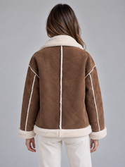 Dames Stoere Pilotenjas met Suède Look en Knoopsluiting