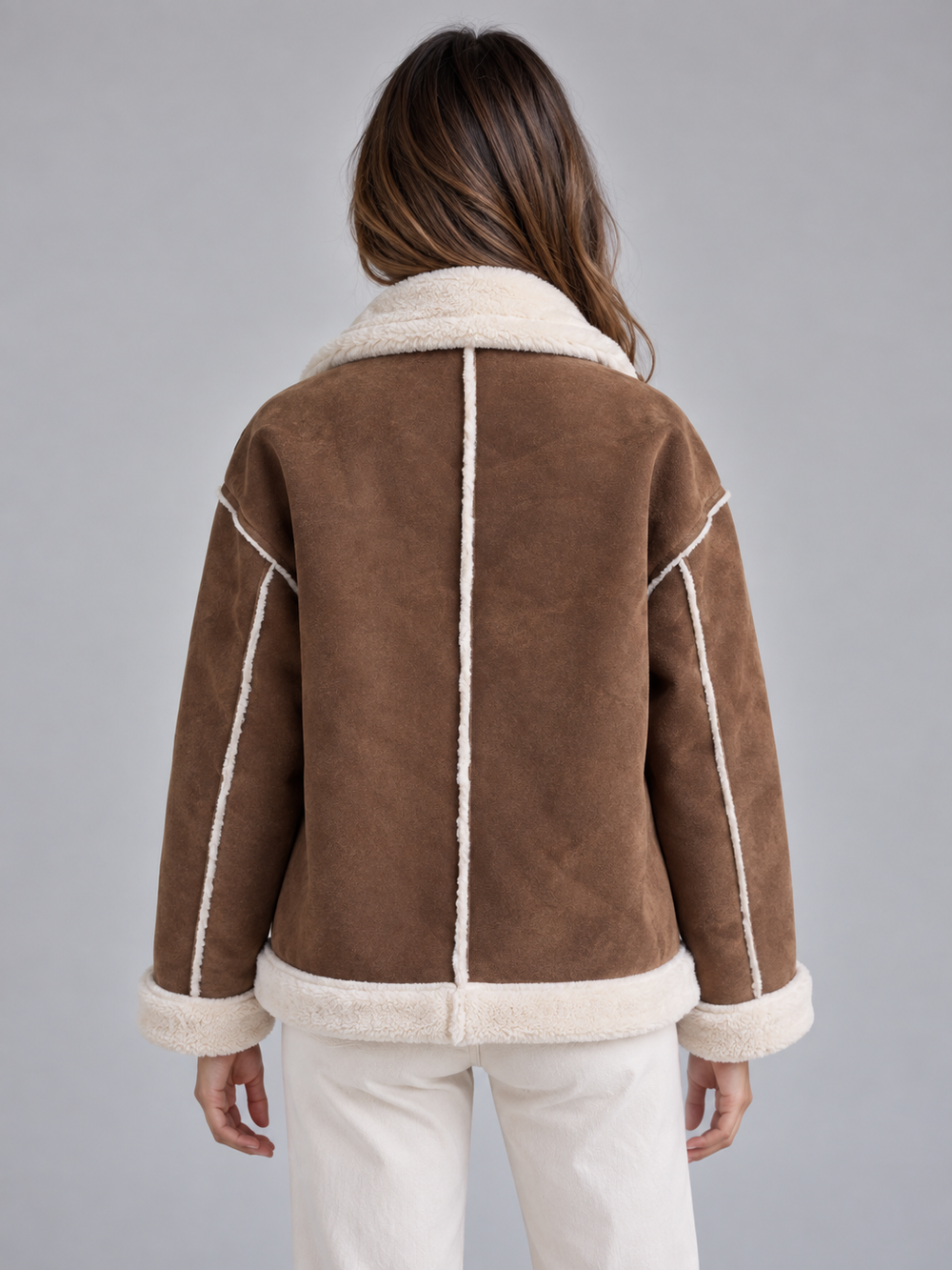 Dames Stoere Pilotenjas met Suède Look en Knoopsluiting