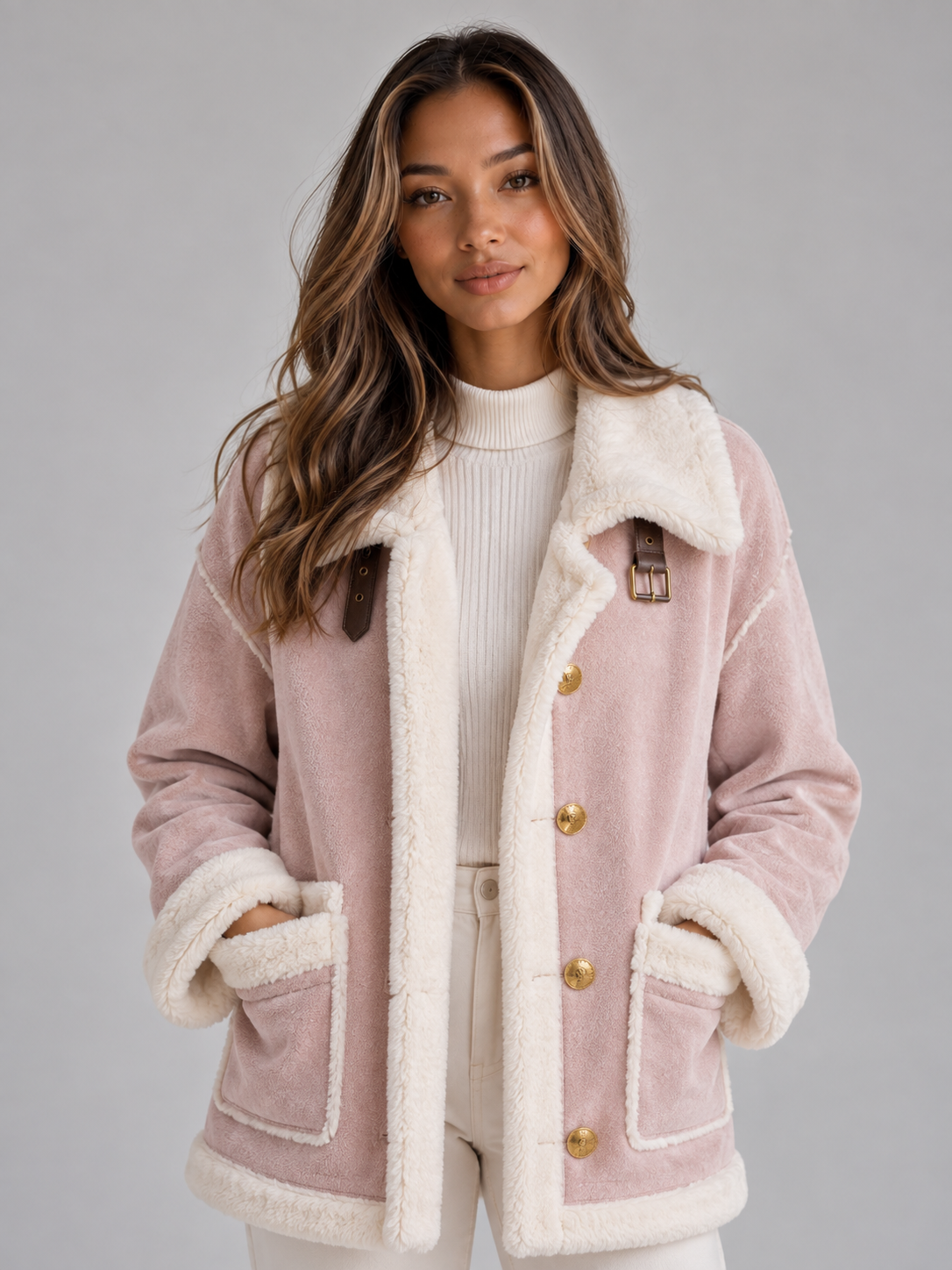 Dames Stoere Pilotenjas met Suède Look en Knoopsluiting