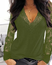 Kanten Blouse Met Diepe V Hals Voor Dames