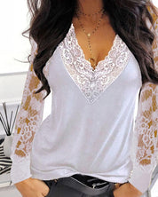 Kanten Blouse Met Diepe V Hals Voor Dames