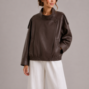 NOEMIE - HIGH COLLAR FAUX LEATHER BOMBER JACKET 1