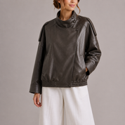 NOEMIE - HIGH COLLAR FAUX LEATHER BOMBER JACKET 2
