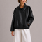 NOEMIE - HIGH COLLAR FAUX LEATHER BOMBER JACKET 3