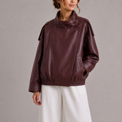 NOEMIE - HIGH COLLAR FAUX LEATHER BOMBER JACKET 4