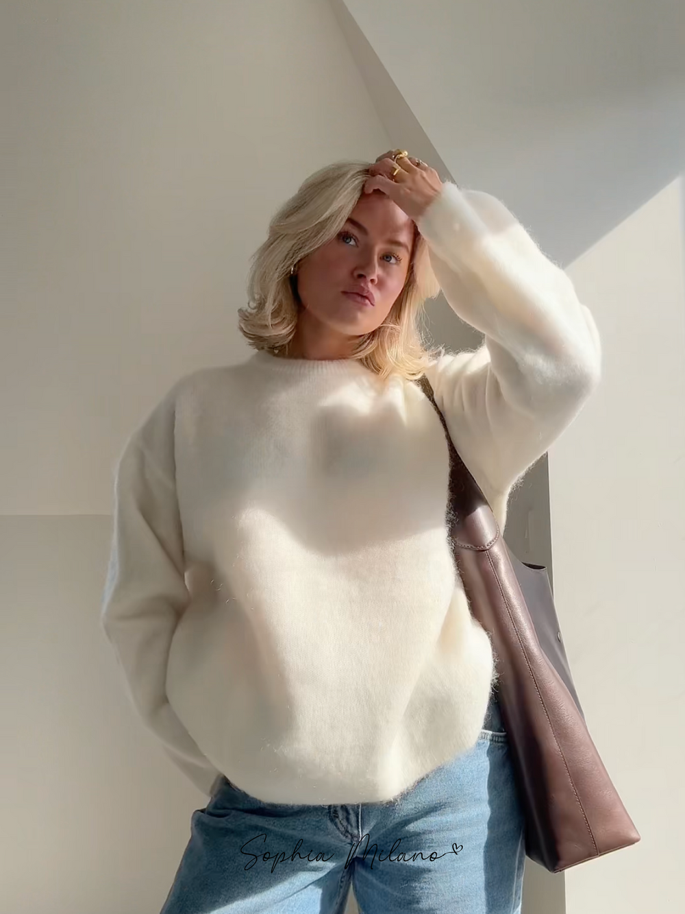 Pull d'hiver doux et chaud pour femmes avec col rond et coupe décontractée