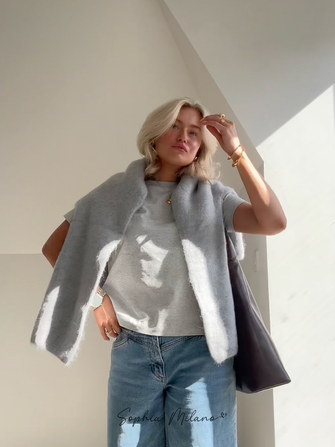 Damski miękki ciepły sweter zimowy z okrągłym dekoltem i luźnym krojem