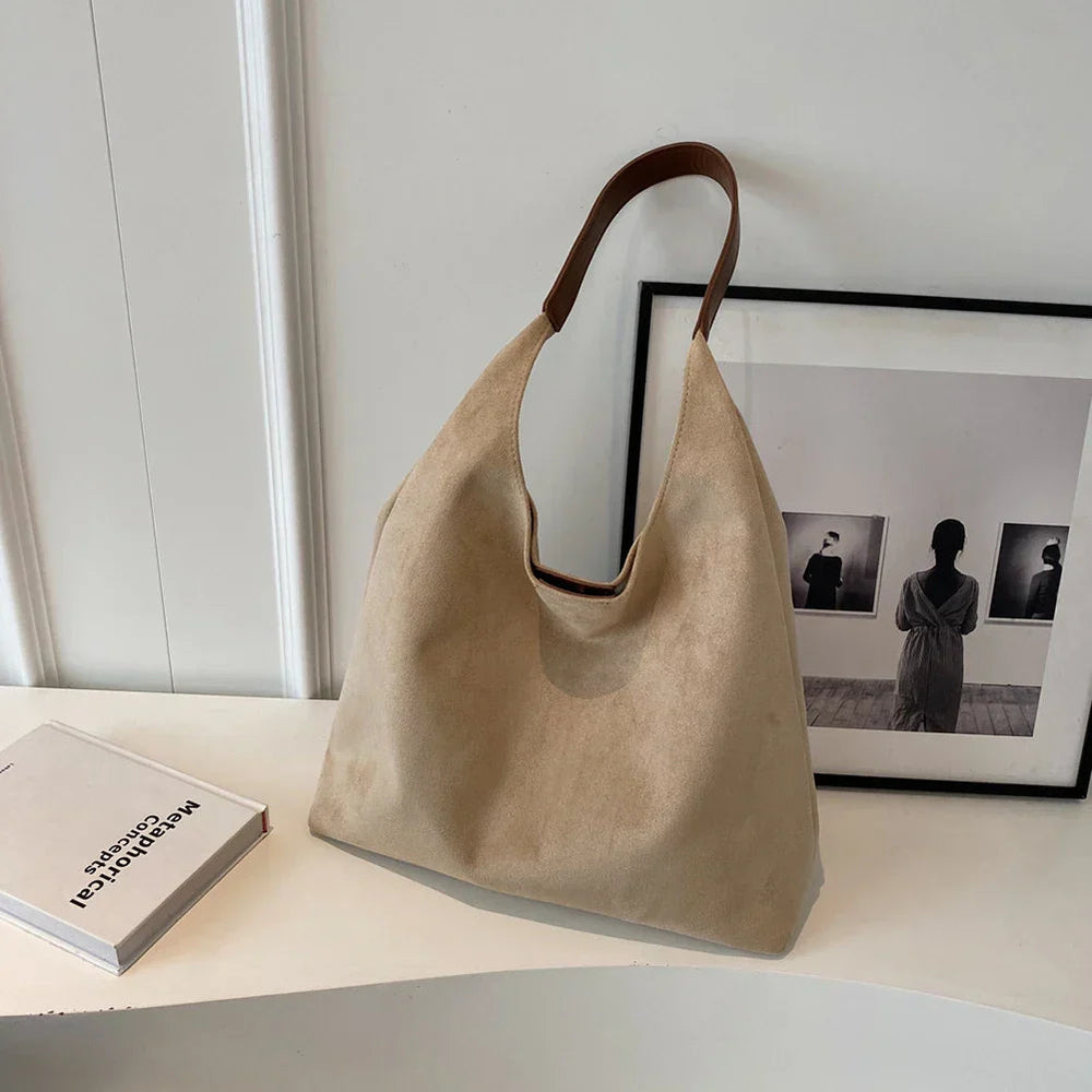 Minimalist Women's Suede Shoulder Bag with Spacious Design