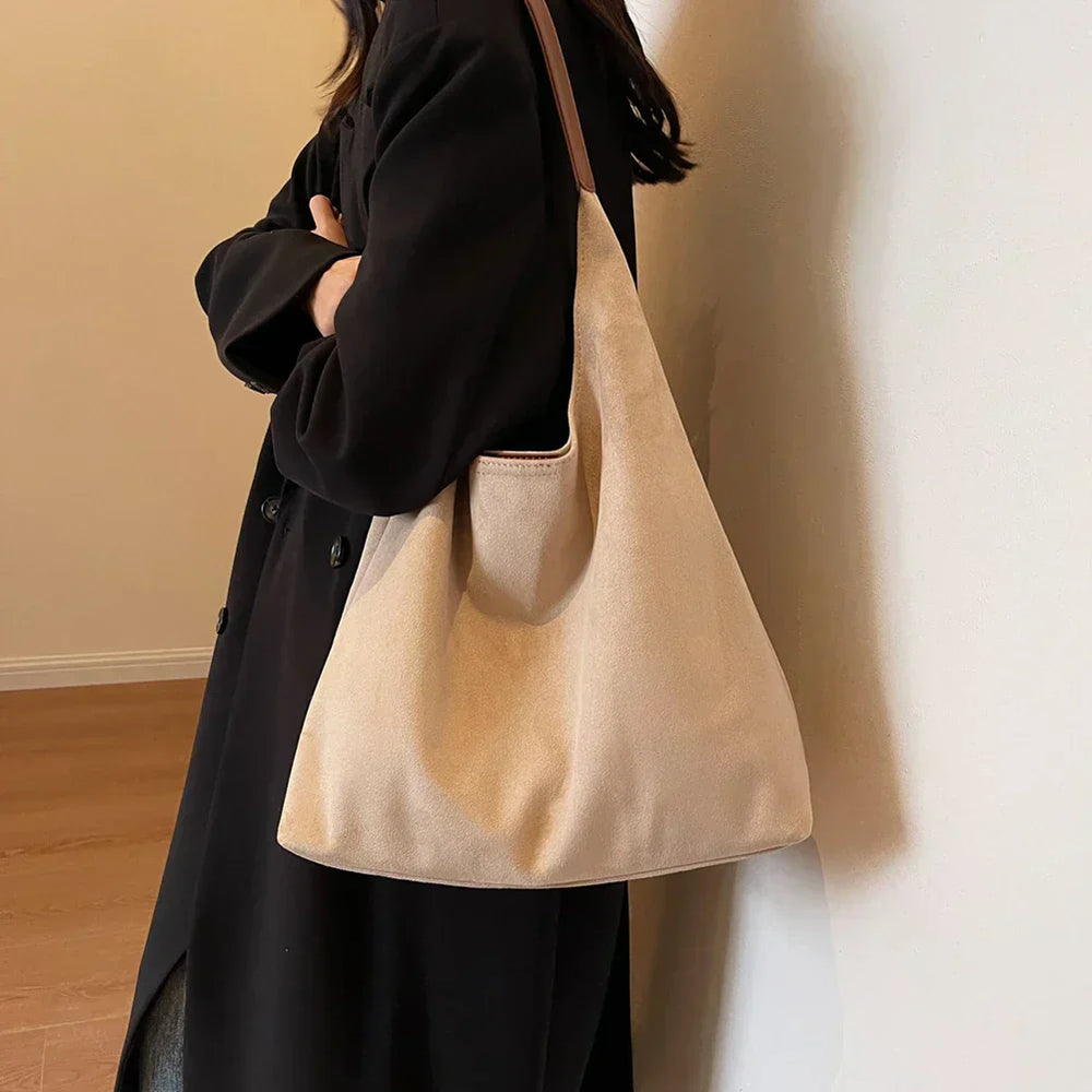 Minimalist Women's Suede Shoulder Bag with Spacious Design