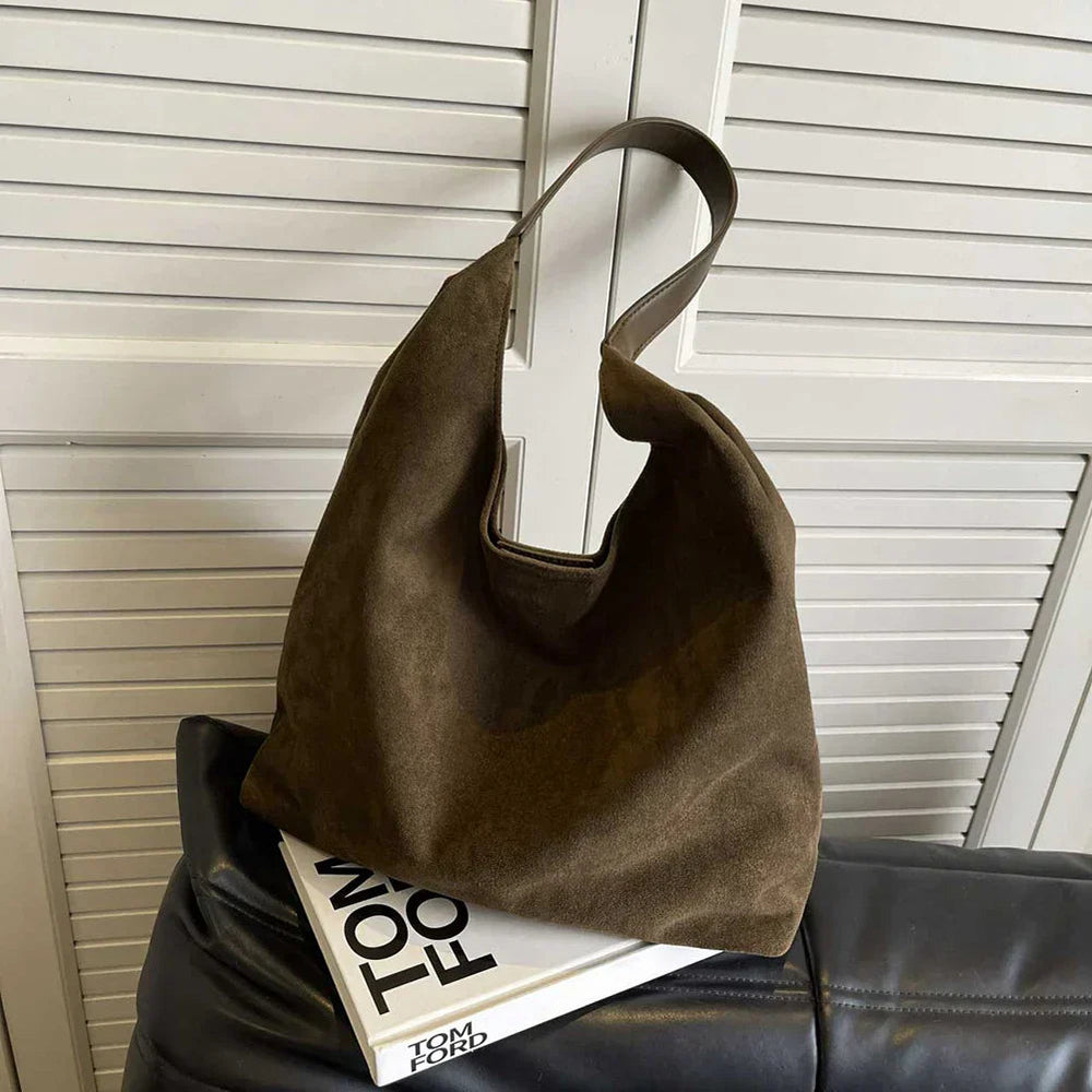 Minimalist Women's Suede Shoulder Bag with Spacious Design