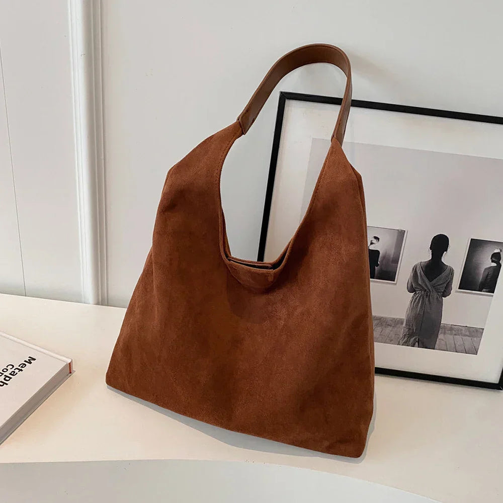 Minimalist Women's Suede Shoulder Bag with Spacious Design