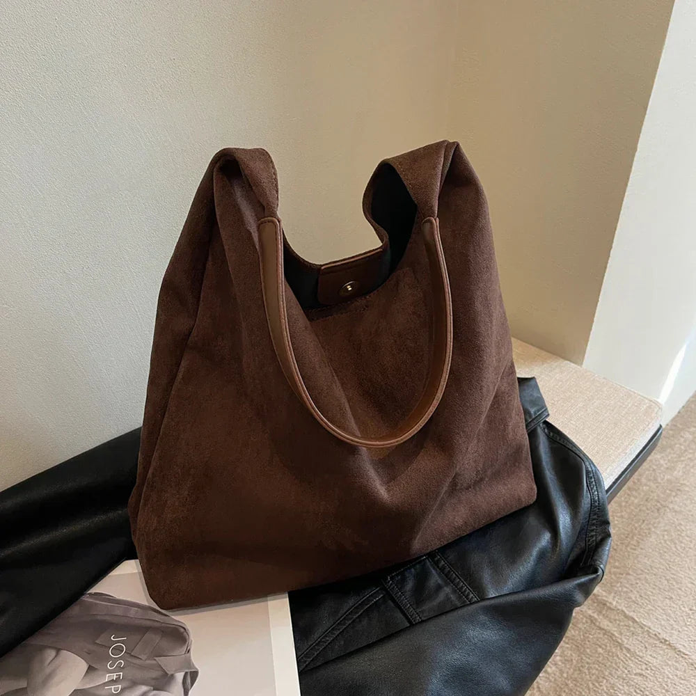 Minimalist Women's Suede Shoulder Bag with Spacious Design