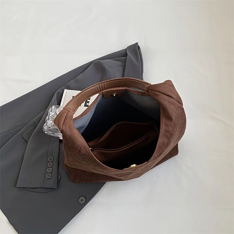 Minimalist Women's Suede Shoulder Bag with Spacious Design