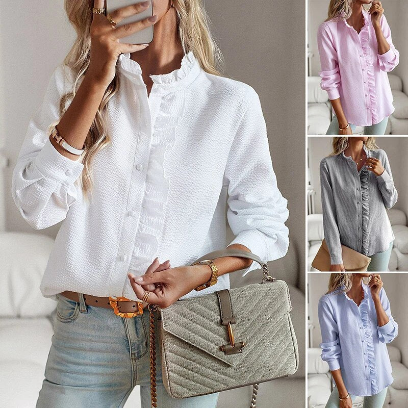 Jamie - Blouse met ruffles en opstaande kraag