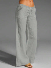 Pantalon Large Confortable Avec Taille Élastique Et Cordon De Serrage Pour Femmes