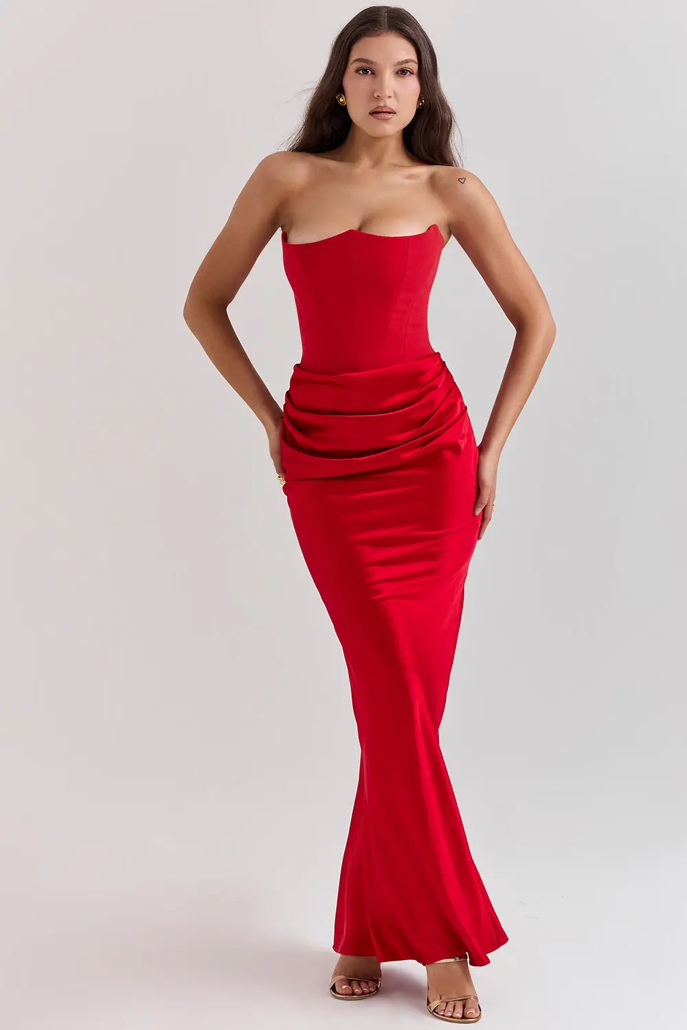 Maxi Galajurk met Korset Strapless Satijn voor Vrouwen
