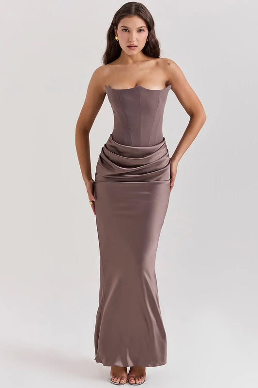 Maxi Galajurk met Korset Strapless Satijn voor Vrouwen