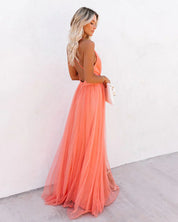 Gala Maxi Dress with Open Back and Deep V Neck