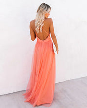 Gala Maxi Dress with Open Back and Deep V Neck