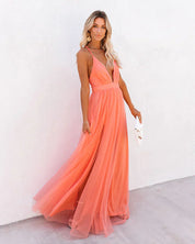 Gala Maxi Dress with Open Back and Deep V Neck
