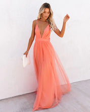 Gala Maxi Dress with Open Back and Deep V Neck