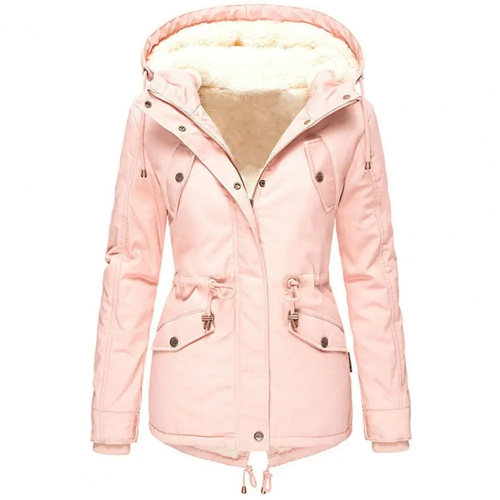 Women's Waterproof Winter Coat with Hood and Waist Drawstring