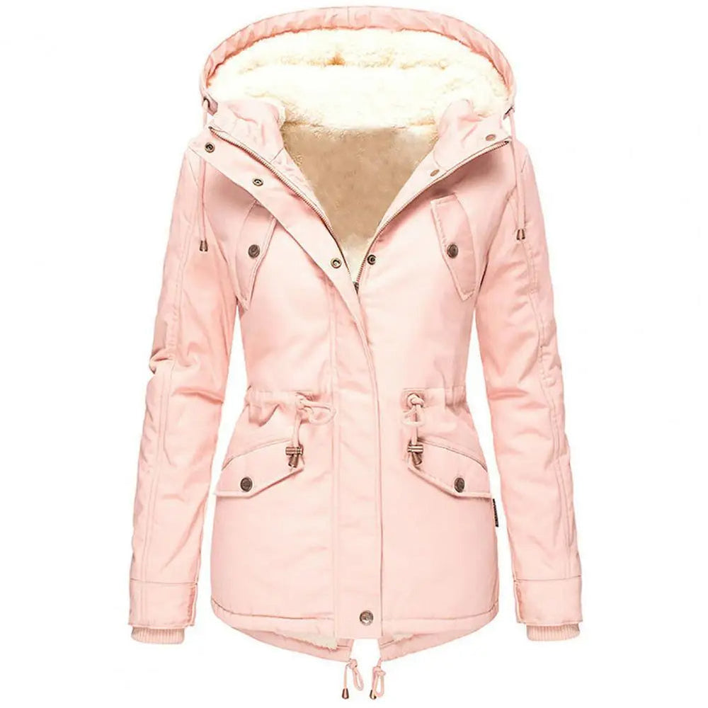 Manteau d'hiver imperméable pour femmes avec capuche et cordon de taille