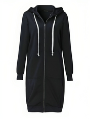 Sporty Comfortable Midi Sweater Dress with Zipper Pockets for Women