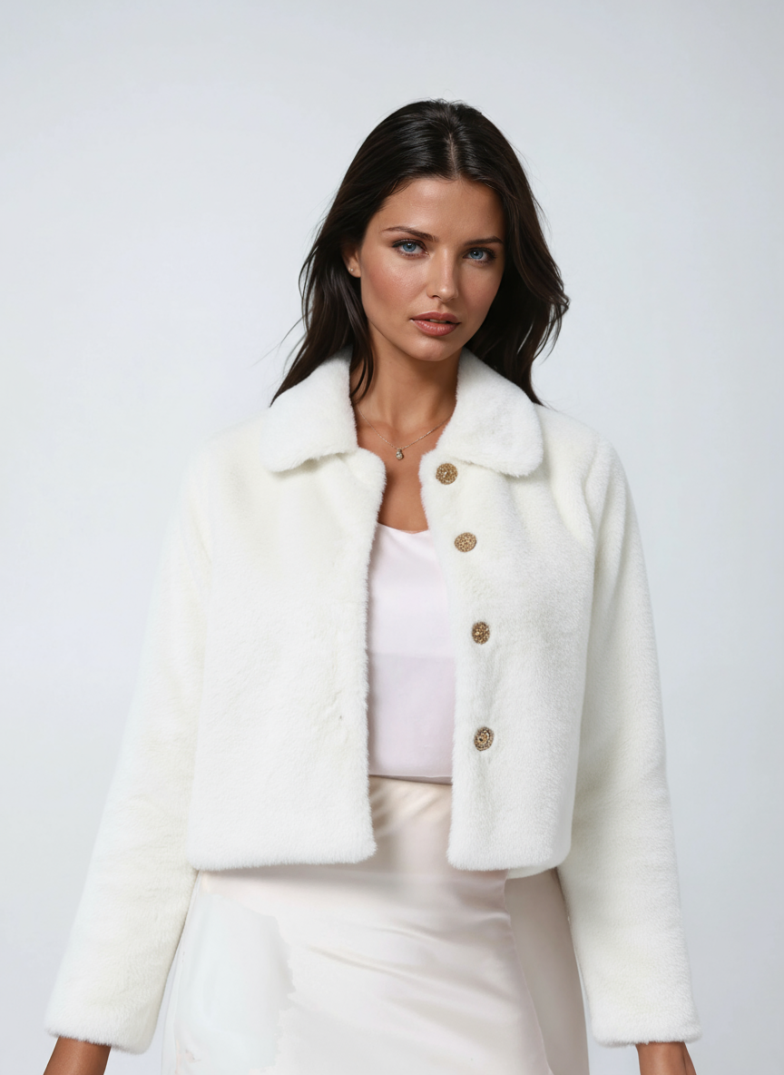 Faux Fur Winterjas Kort met Kraag en Knopen voor Vrouwen