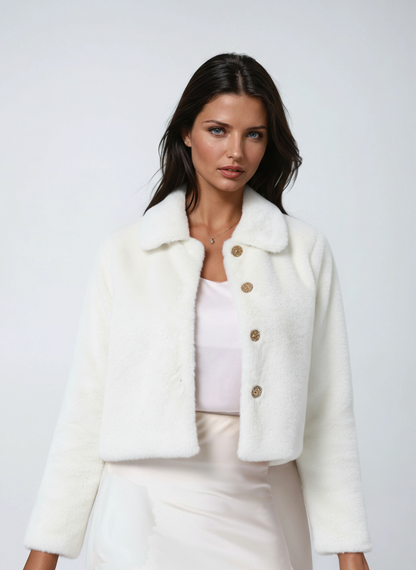 Faux Fur Winterjas Kort met Kraag en Knopen voor Vrouwen