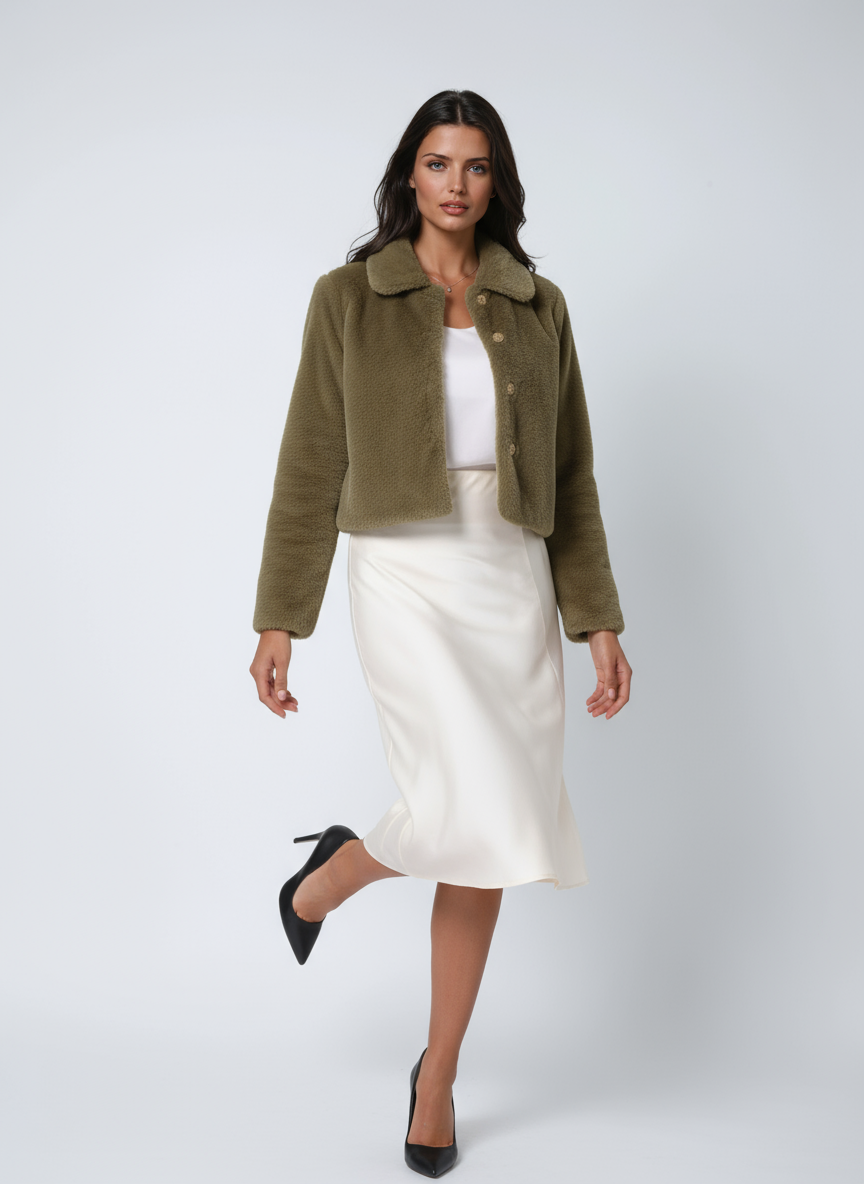 Faux Fur Winterjas Kort met Kraag en Knopen voor Vrouwen
