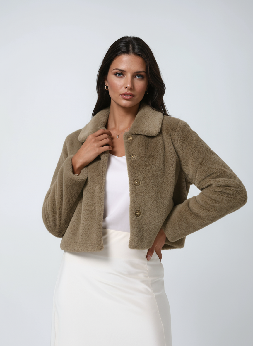 Faux Fur Winterjas Kort met Kraag en Knopen voor Vrouwen