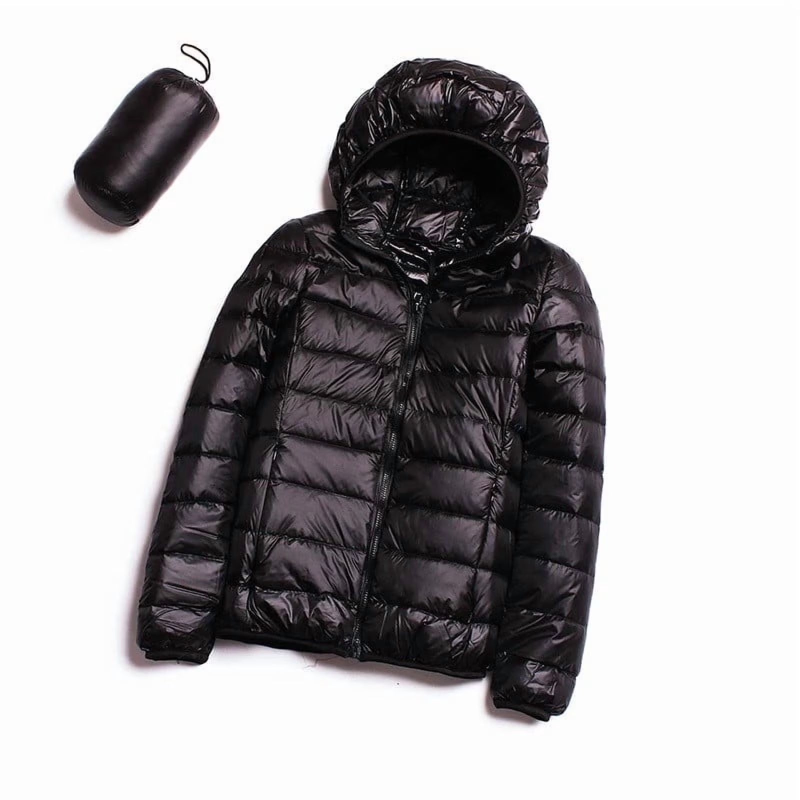 Doudoune légère et pliable pour femmes avec capuche et pochette de rangement