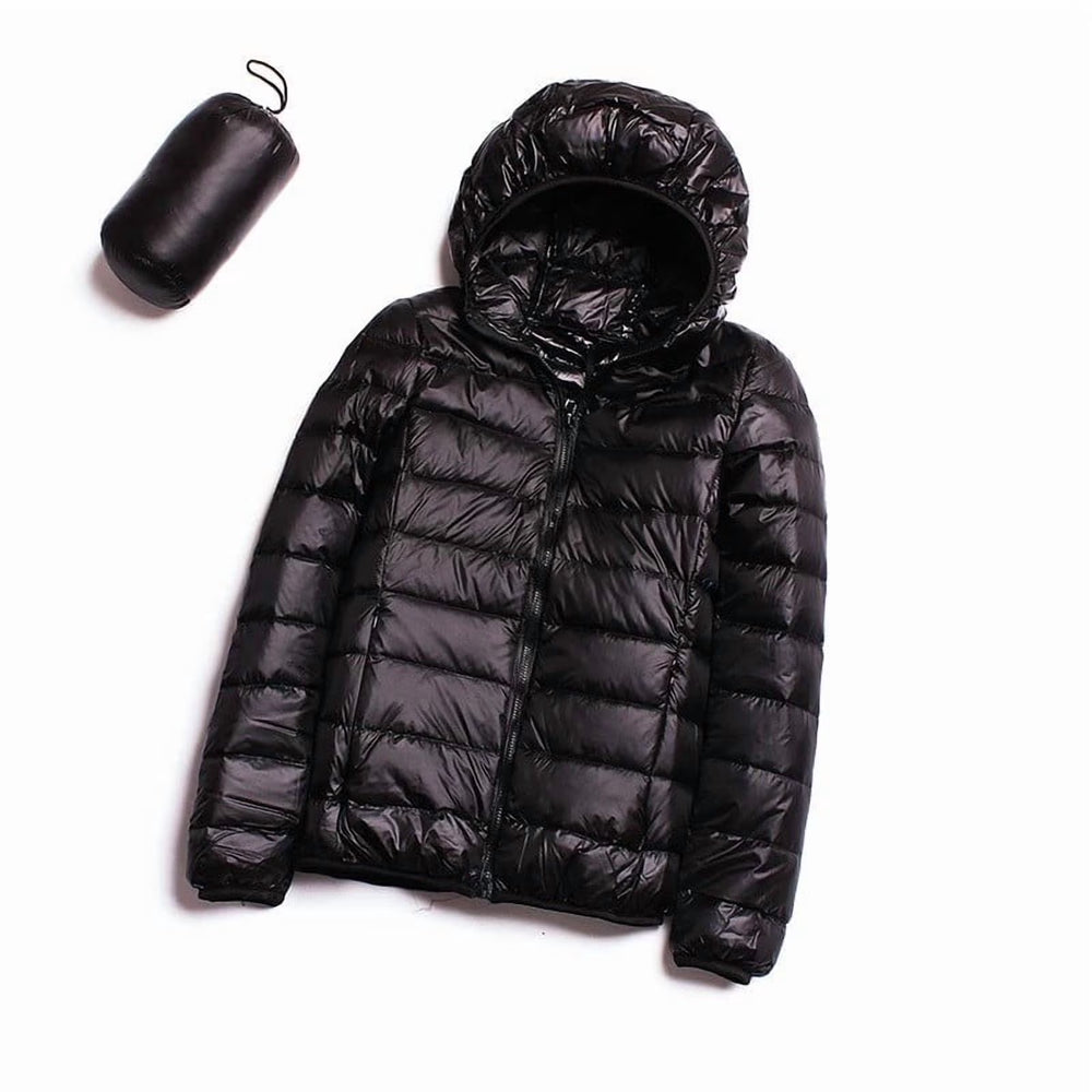 Women's Lightweight Foldable Puffer Jacket With Hood And Storage Pouch