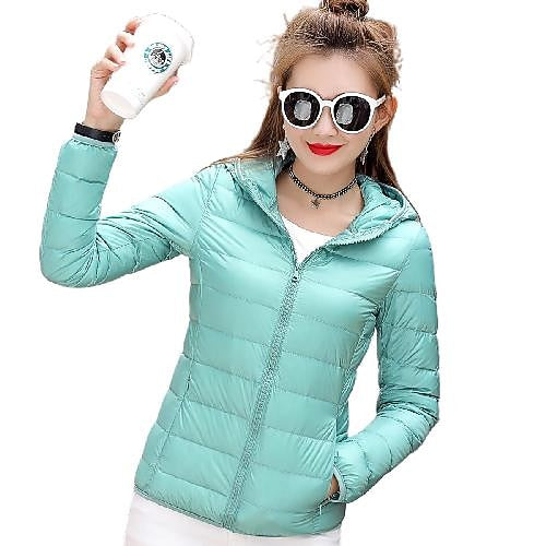 Doudoune légère et pliable pour femmes avec capuche et pochette de rangement