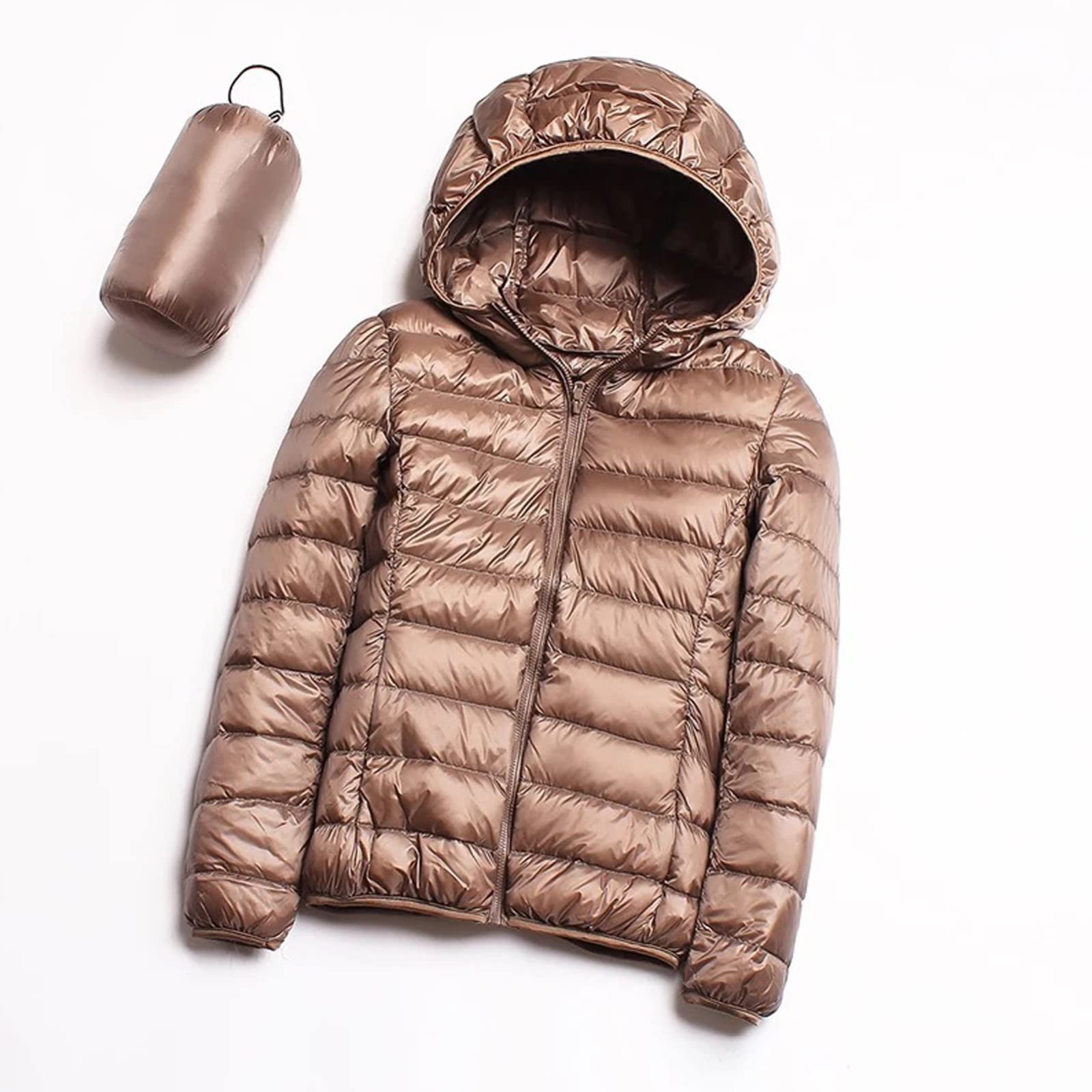 Doudoune légère et pliable pour femmes avec capuche et pochette de rangement