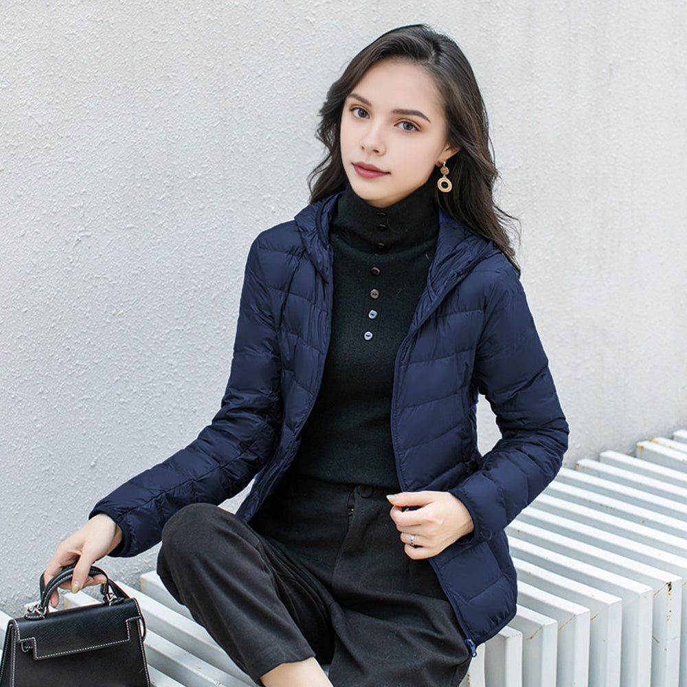 Women's Lightweight Foldable Puffer Jacket With Hood And Storage Pouch