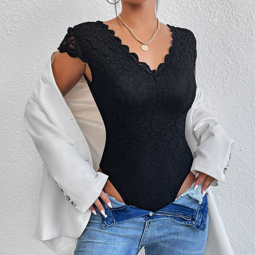Body en dentelle avec col en V pour femmes