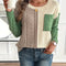 Rosalie color block cable knit sweater with front pocket, close-up front view