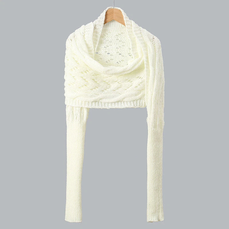 Dames Warme Gebreide Opengewerkte Cape Wintersjaal Met Mouwen