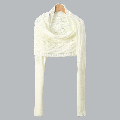 Dames Warme Gebreide Opengewerkte Cape Wintersjaal Met Mouwen