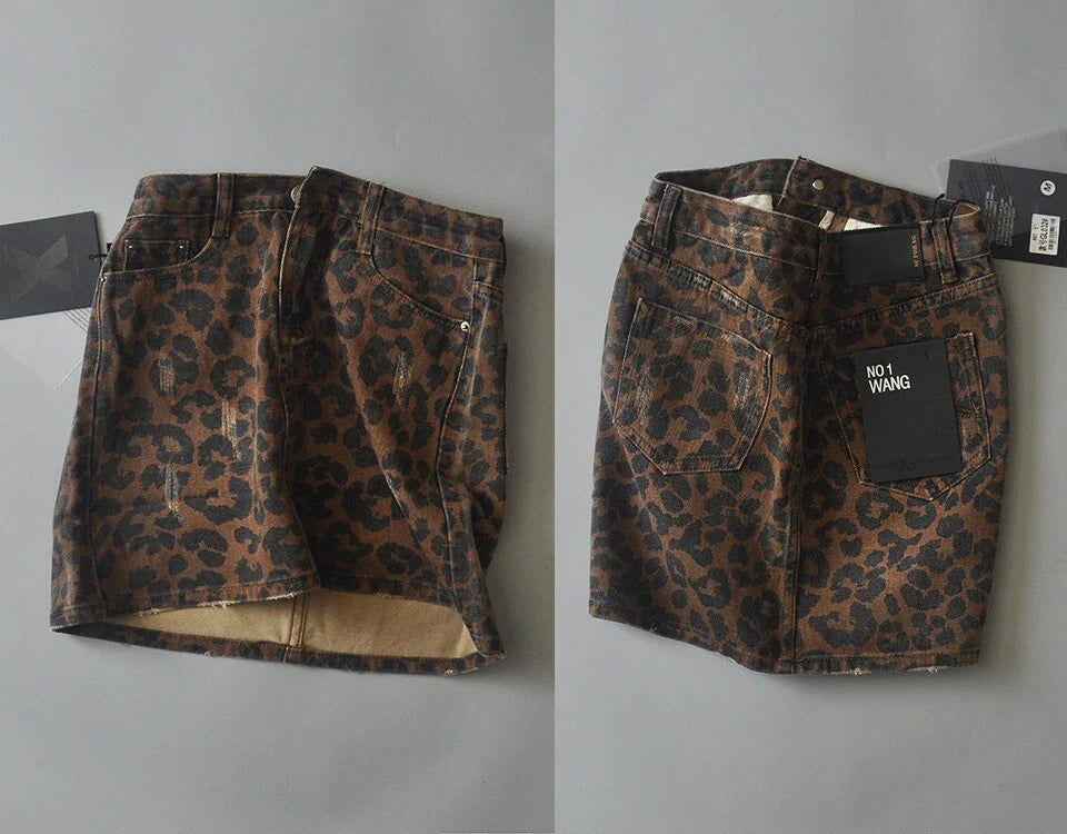Stoere Mini Rok Met Luipaardprint En Denim Look