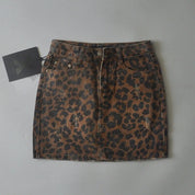 Stoere Mini Rok Met Luipaardprint En Denim Look