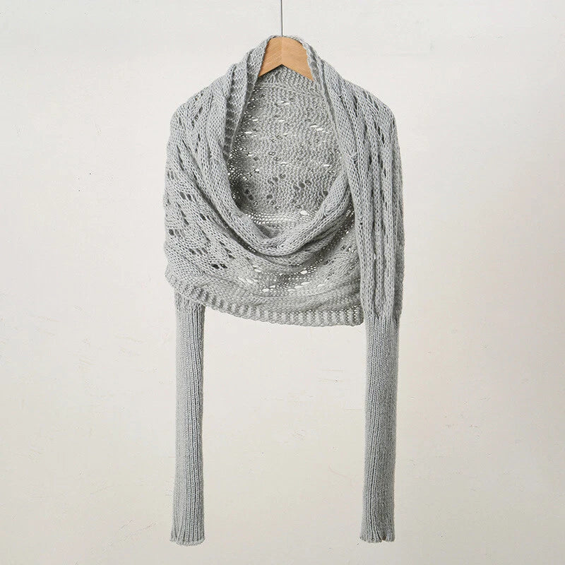 Dames Warme Gebreide Opengewerkte Cape Wintersjaal Met Mouwen