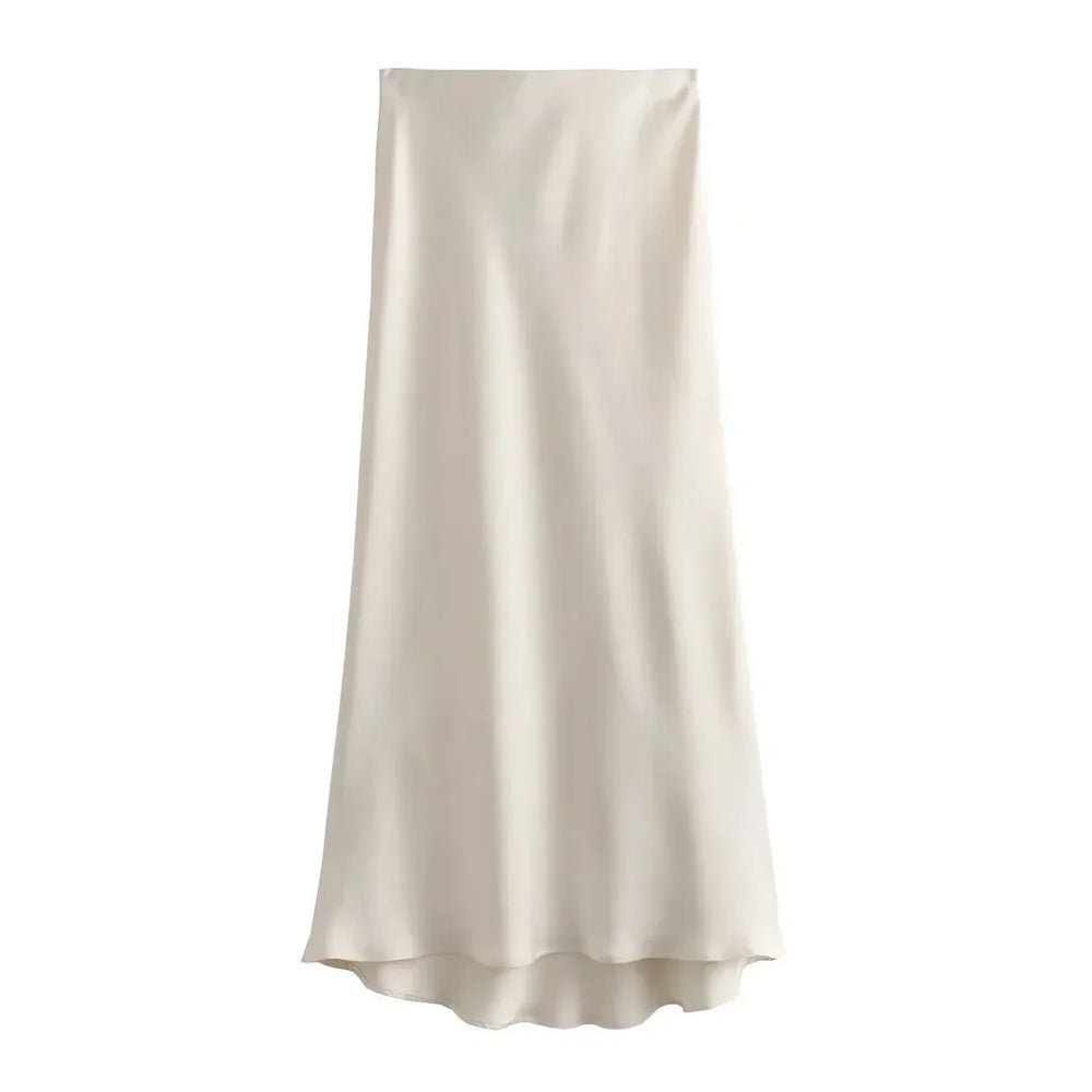 Jupe midi en satin élégante pour femmes avec coupe fluide